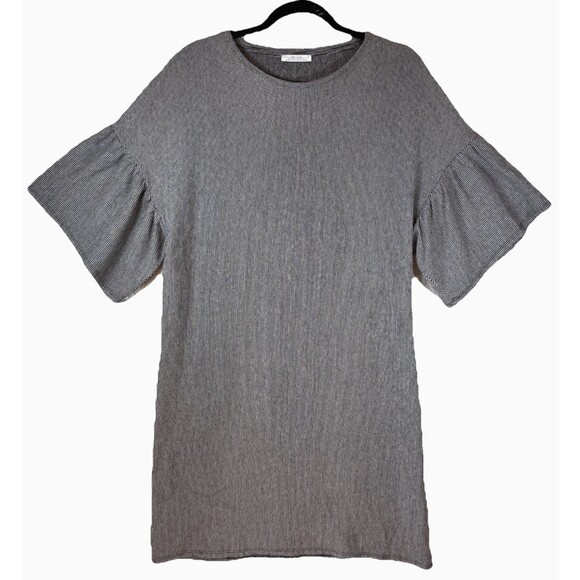 Zara Trafaluc Womens T-Shirt Dress Size Small Black White Striped Flutter Sleeve - Picture 6 of 12